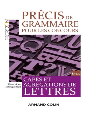 cover image of Précis de grammaire pour les concours--6e éd.